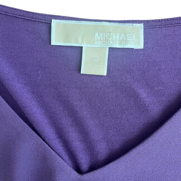 Michael Kors MK Layered-Look V-Neck 3/4 Sleeve Top Blouse Purple Size M - Picture 5 of 10